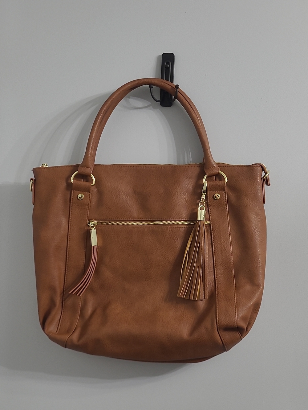 Classic Tan Tote Handbag with Tassel Accent